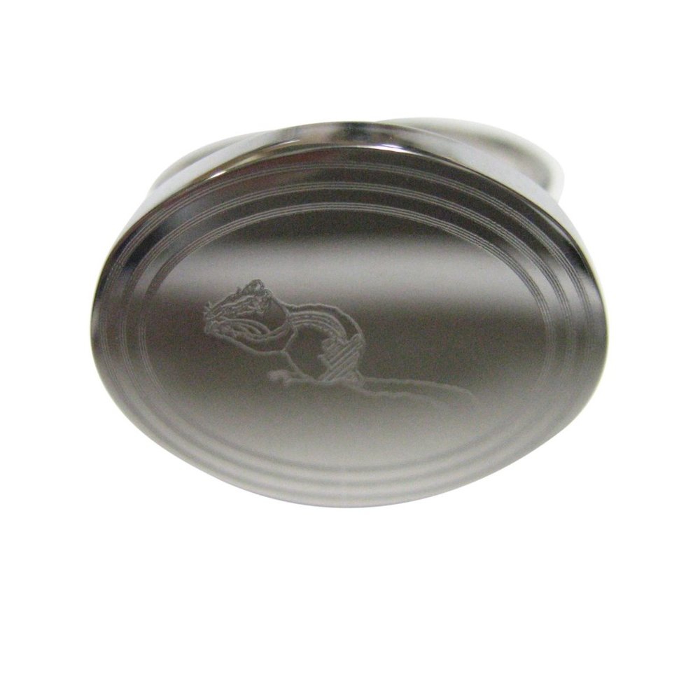 Etched Oval Chipmunk Adjustable Size Ring - image 1